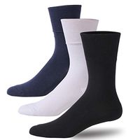 Forcool Men's Women's 3 Pairs Dry Fit Non Binding Crew Diabetic Cotton Socks Wide for Big and Tall with Seamless Toe Cuhioned Heel, Black/White/Navy Blue Large