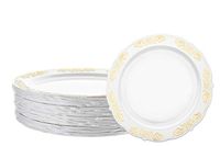 PARTY BARGAINS Disposable Plastic Plates | Heavyweight & Premium Quality China Like Dinnerware for Weddings, Bridal Showers, Engagement Parties & More | 10.25 Inches Gold Dinner Plates | 40 Count