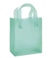 JS Frosted Plastic Shopping Gift Bags (8"x5"x10")- Quantity of 100 (Aqua)