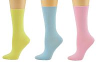 Sierra Socks Health Diabetic Arthritic Bamboo Roll Top Crew Women's 3 Pair Pack (Fits Shoe Size 6-9, Socks 9-11, Pink/Blue/Yellow)