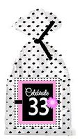 CakeSupplyShop Item#PGB-033 Happy 33rd Birthday Pink w. Black Polka Dot Party Favor Bags with Ties -12pk