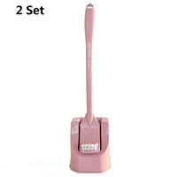 Caselast 2 Pack Long Handle Toilet Brush and Holder Set,Side Curved Clean Brushes Tool for Bathroom (Nordic Pink)