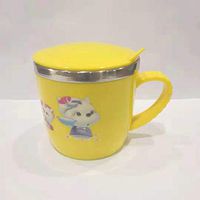 SUPZY [Double Wall] [Stainless Steel + Plastic] Mug Cup with Lid and Handle, Non-breakable Design for Children (2-6Years Old)100% Eco and Environmentally Safe,Size:S (1) Yellow