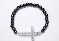 Black Magnetic Crystal Cross Stretch Bracelet (7")