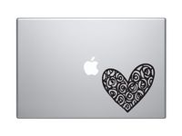 Love Doodle Art #8 - Rose Heart Floral - Valentine Affection - 5" Black Vinyl Decal Sticker Car Macbook Laptop