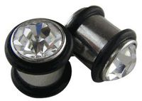 Heavy Gauge Gem Clear Stone (6 Gauge) Bullet Ear Plugs-Fashion Ear Plug