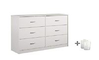 Mainstays Drawer Dresser, (6-Drawer, White + Free Bundle)