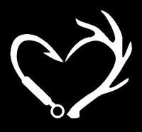LLI Fish Hook Deer Antler Heart | Decal Vinyl Sticker | Cars Trucks Vans Walls Laptop | White | 5.5 x 4.9 in | LLI1298