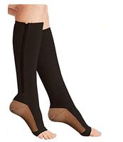 ASRocky Graduated Compression Zipper Socks Open Toe Anti-Fatigue Antimicrobial Mens Womens Foot Ankle Heel Support Sport Medical Zip Stockings Reduce Swelling Pain Relief (1Pr, Blk/CopperZipSox, SmMd)