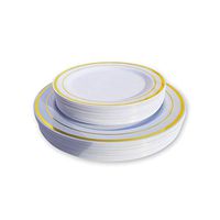 50 Pieces Plastic Plates Premium Disposable Wedding Plates Heavy Duty White Party Plates with Gold or Silver Rim 25 Dinner Plates 10.25 Inch 25 Salad/Dessert Plates 7.5 Inch (GOLD)
