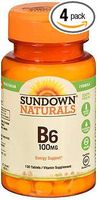 Sundown Naturals B6 100 mg Tablets - 150 ct, Pack of 4