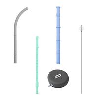Reuseable silicone collapsible straws-3 pack protable drinking straw with carrying case and cleaning brush BPA free