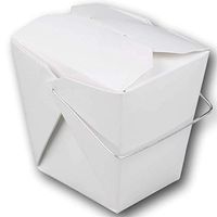 [50 Pack] 16 oz 4 x 3" Wire Handle Rectangle Paper Take Out Food Containers, Plain White Half Quart Chinese Asian to Go Boxes