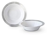" OCCASIONS" 120 Bowls Pack, Heavyweight Disposable Wedding Party Plastic Bowls (14oz Soup Bowl, Linen in White & Silver)