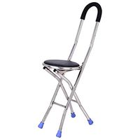 LFFME Stainless Steel Walking Stick with Seat, Folding Seat Cane Lightweight Portable Disability Medical Aid Folding Walking Stick for Halloween,88cm,Black