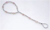 Magnetic Therapy Rose Quartz, White & Silver Magnetic Stretch Foot Jewelry (Size XSmall - 8.5")