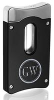 Personalized Caseti Matte Black Wedge V Cigar Cutter with Free Laser Engraving (Two Initials)
