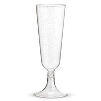 50 Plastic Silver Glittered Champagne Flutes | 5.5 oz. Clear Hard Disposable Party & Wedding Cups | Premium Heavy Duty Fancy Champagne Flute or Toasting Glasses (50-Pack) Silver Sparkled