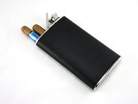 Skyway Stainless Steel Flask with Built in Cigar Case Holder Combo - Black + Silver