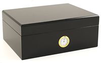 Avalon Black Wood 50 Count Cigar Humidor with Front Mount Hygrometer