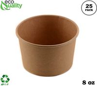 8 oz Disposable Kraft Paper Soup Containers [25 PACK] - Half Pint Ice Cream Containers, Frozen Yogurt Cups, Restaurant, Microwavable, Take out, Food Storage, Recyclable