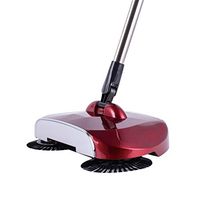 Qucasyl 3 in 1 Sweeper-Household Cleaning Spinning Cordless Push-Power Broom - Non-Electric, Including Broom, Dustpan and Trash Bin for Household Cleaning with 360° Rotation-Lightweight,Red