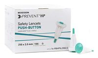 McKesson Prevent Safety Lancet Fixed Depth Lancet Needle 2.0 mm Depth 25 Gauge Push Button Activated, 16-PBHPSL25G2.0 - Box of 100