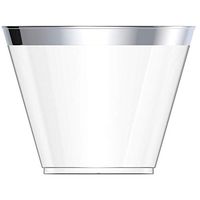 100 Silver Plastic Cups 9 Oz Silver Rimmed Tumblers Clear Plastic Cups Disposable Cups For Wedding Party