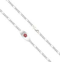 US Jewels And Gems Customizable Ladies 0.925 Sterling Silver Figaro Medical Alert ID Bracelet, 6in