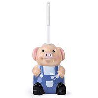 FORLONG Ceramic Toilet Brush Holder Set, Creative and Cute Pig Brush Cleaner Holder Including Brush for Bathroom