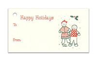 (15 Tags) Gingerbread Christmas Ivory Gift Tags & Strings. Happy Holidays. to: from: Hang Tags