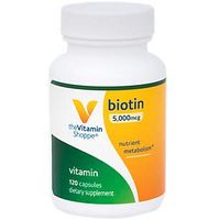 The Vitamin Shoppe Biotin 5,000MCG, Nutrient Metabolism Support for Healthy Vibrant Hair, Healthy Skin Strong Nails, Energy Production (120 Capsules)