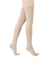 KEKING Thigh High Compression Stockings Sleeves, Firm Support 20-30mmHg with Anti-Slip Silicone Band. Open Toe Graduated Compression Socks, Pregnancy, Sports, Flight Travel, Beige XL