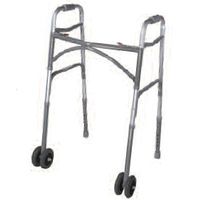 Oversized Aluminum 2-Button Folding Walker - Walker with Double 5" Fixed Wheels