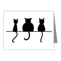 Note Card Three Black Cats on a Wall