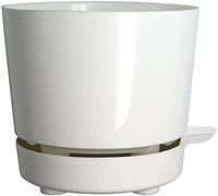 8" Self Watering + Self Aerating High Drainage Deep Reservoir Round Planter Pot Prevents Mold, Root Rot & Soil Fungus in Herbs, Succulents, for Indoor & Outdoor & Windowsill Gardens (White)