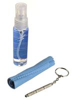 Eyeglass Cleaning & Repair Kit; 1oz Bottle Cleaning Spray, Microfiber Cleaning Cloth, Keychain Screwdriver, Blue