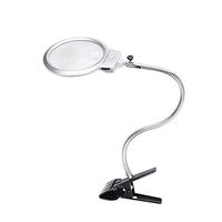 4X 6X Clamp-on 2 in 1 Magnifying Lamp, 2 LED Lights Reading Magnifying Glass with Metal Hose Desktop Strong Clip for Workbench, Diamond Art
