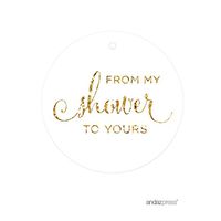 Andaz Press Baby and Bridal Wedding Shower Round Circle Party Favor Gift Tags, from My Shower to Yours, Gold Glitter Print, 24-Pack