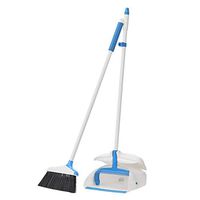 AmazonBasics Broom with Handled Dustpan, Blue and White