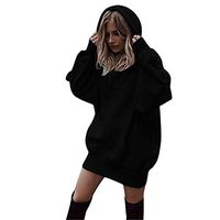 Womens Fashion Solid Color Hoodie Sweatshirt Hooded Drawstring Pullover Tops Shirt Black