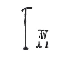 Rventric Folding Coloured Walking Sticks Crutches Lightweight Adjustable Walking Cane For Balance With LED Light Climbing Stick,Black