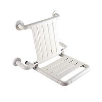 XH Folding Shower Seat Stainless Steel Wall-Mounted Bathroom Stool, White + Non-Slip Backrest, Seat Plate + Nylon Outer Tube, Load Capacity 551lb