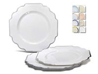 " OCCASIONS" 120 Plates Pack, Heavyweight Disposable Wedding Party Plastic Plates (8'' Appetizer/Dessert Plate Imperial in White & Silver)