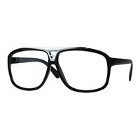 Mens Classic 80s Geeky Nerd Plastic Racer Pilots Eye Glasses Matte Black Silver