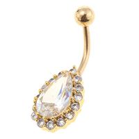 14G Belly Button Rings Water Drop Cubic Zirconia Navel Rings for Women Girls (Color - Gold + White)