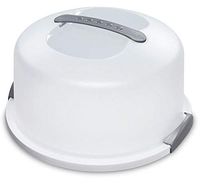 XL Cake Carrier/Storage Container With Server Holds up to 12 inch 3-layer cake, White Gray Translucent Dome - Transports Cakes, Pies, or Other Desserts