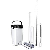 CWH&WEN Microfibre Flat Mops Bucket System, Wet and Dry Dual Use Mop, Hands Free Wash Flat Fiber Mop Pads for Home Hardwood, Marble, Laminate, Ceramic Tile