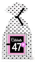 CakeSupplyShop Item#PGB-048 Happy 47th Birthday Pink w. Black Polka Dot Party Favor Bags with Ties -12pk