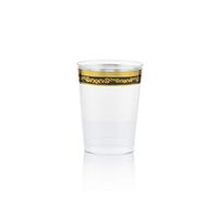 Posh Setting Royal Collection Clear Plastic 10 oz. Tumblers (Cups) with Gold/Black Design 20 Pack